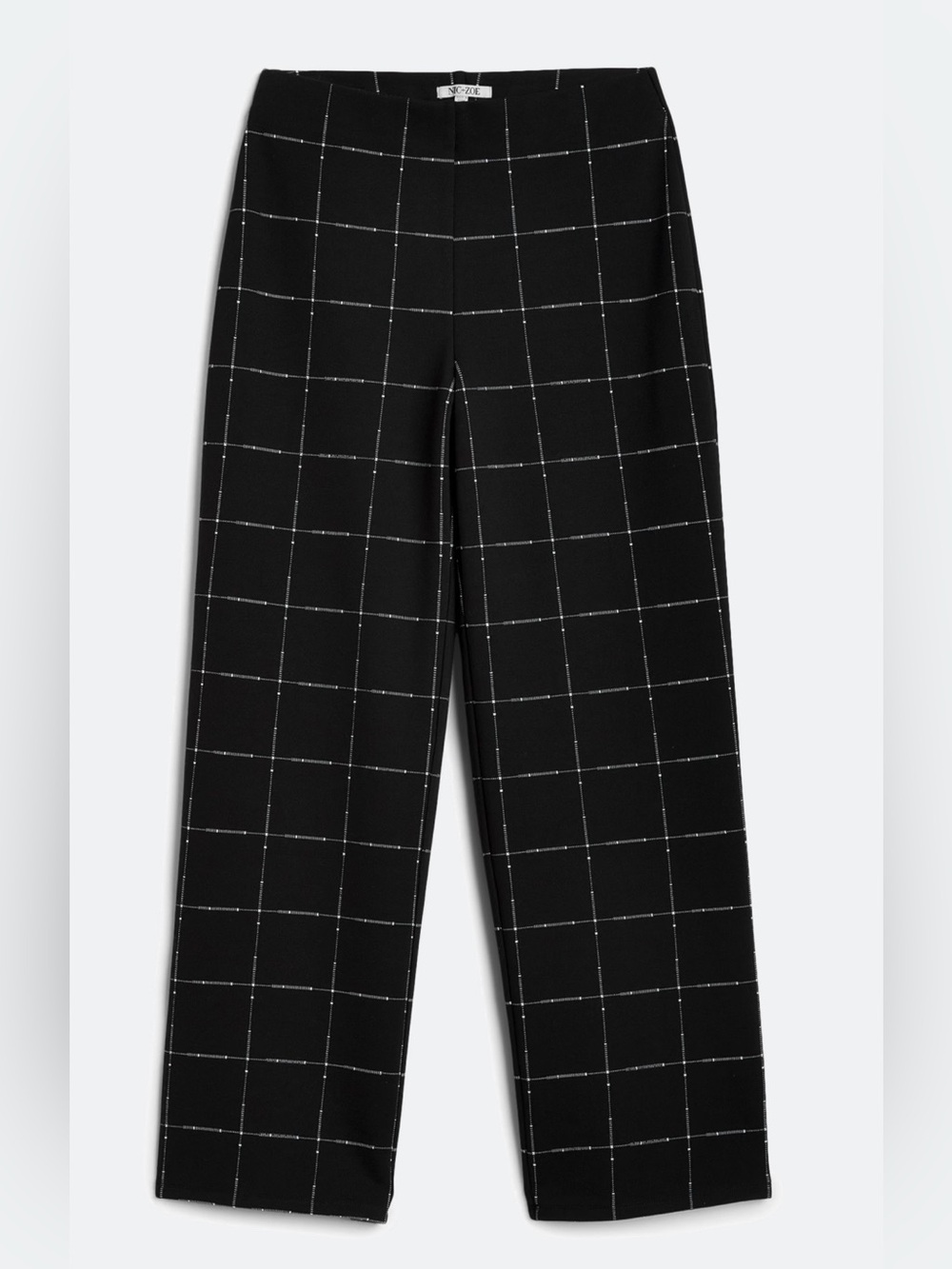 NIC+ZOE Black Windowpane Cropped Pants Pull On Elastic Waist L